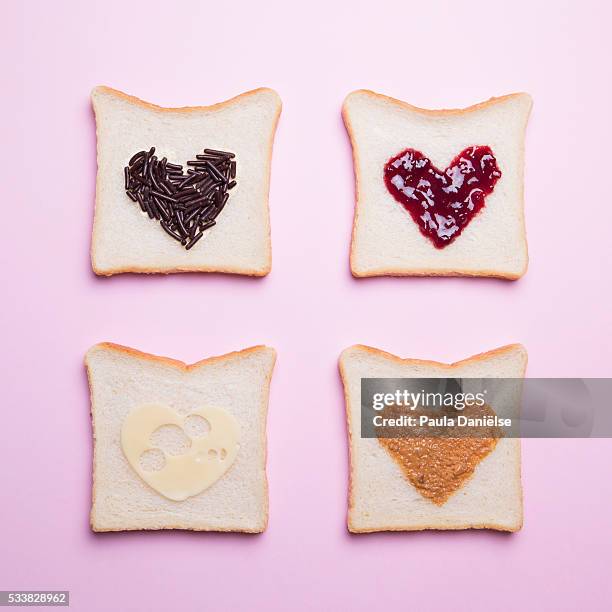 quatro love sandwich - peanut butter and jelly sandwich stock pictures, royalty-free photos & images