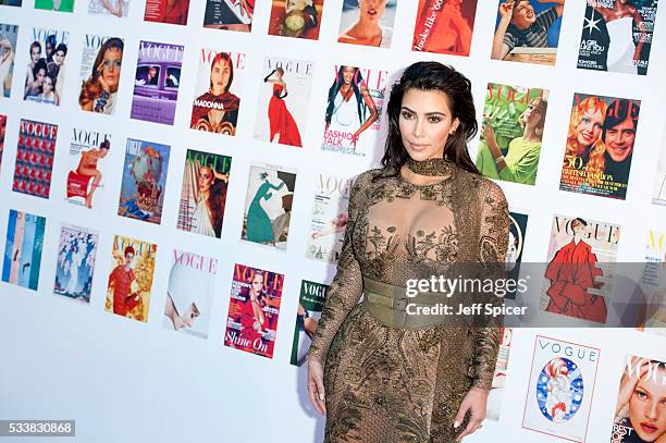 Kim Kardashian West arrives for the Gala to celebrate the Vogue 100 Festival at Kensington Gardens on May 23, 2016 in London, England.