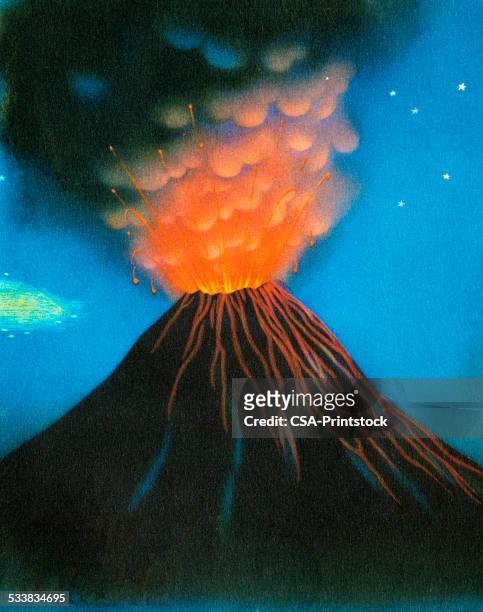 erupting volcano - volcano illustration stock illustrations