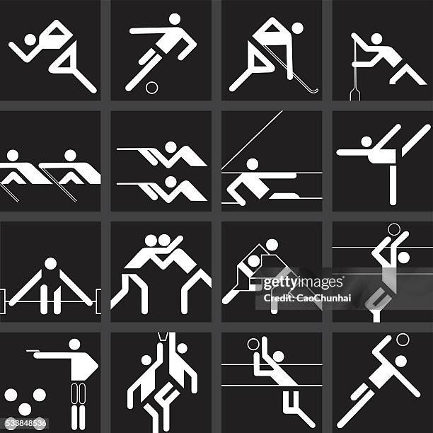 sports competition icons set - hockey player silhouette stock illustrations