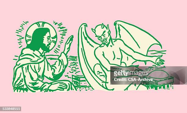 jesus und der devil - engel und teufel stock-grafiken, -clipart, -cartoons und -symbole