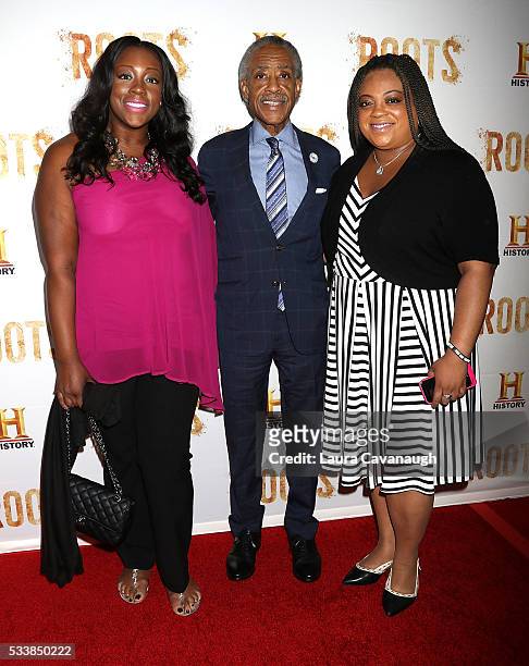 Dominique Sharpton, Rev. Al Sharpton and Ashley Sharpton attend "Roots" Night One Screening at Alice Tully Hall, Lincoln Center on May 23, 2016 in...