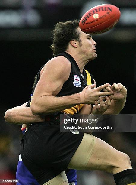 Matthew Richardson for Richmond in action during the AFL Round 20 match between the Richmond Tigers and Western Bulldogs at the Telstra Dome August...