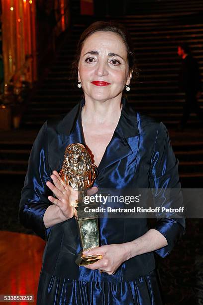 Winner of the "Moliere de la comedienne dans un spectacle de Theatre public" for "Les Liansons Dangereuses", actress Dominique Blanc attends "La...