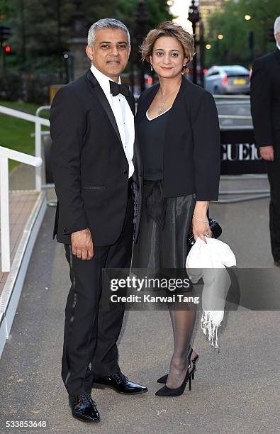 Sadiq Khan and Saadiya Khan arrive for the Gala to celebrate the Vogue 100 Festival at Kensington Gardens on May 23, 2016 in London, England.