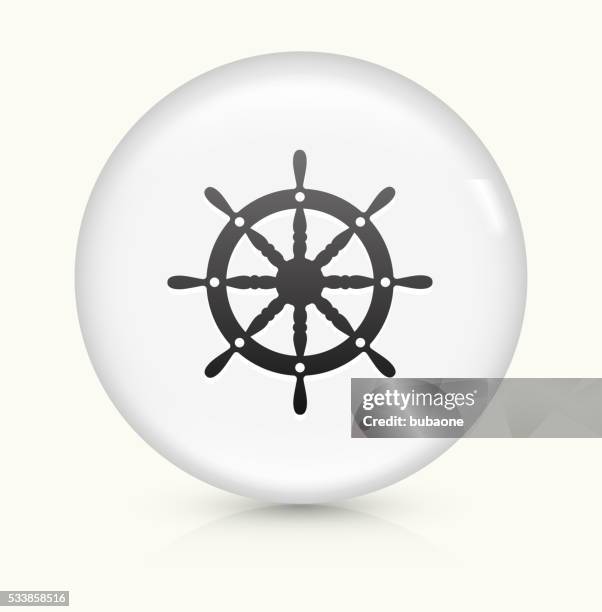 ship wheel icon on white round vector button - ship turning stock illustrations