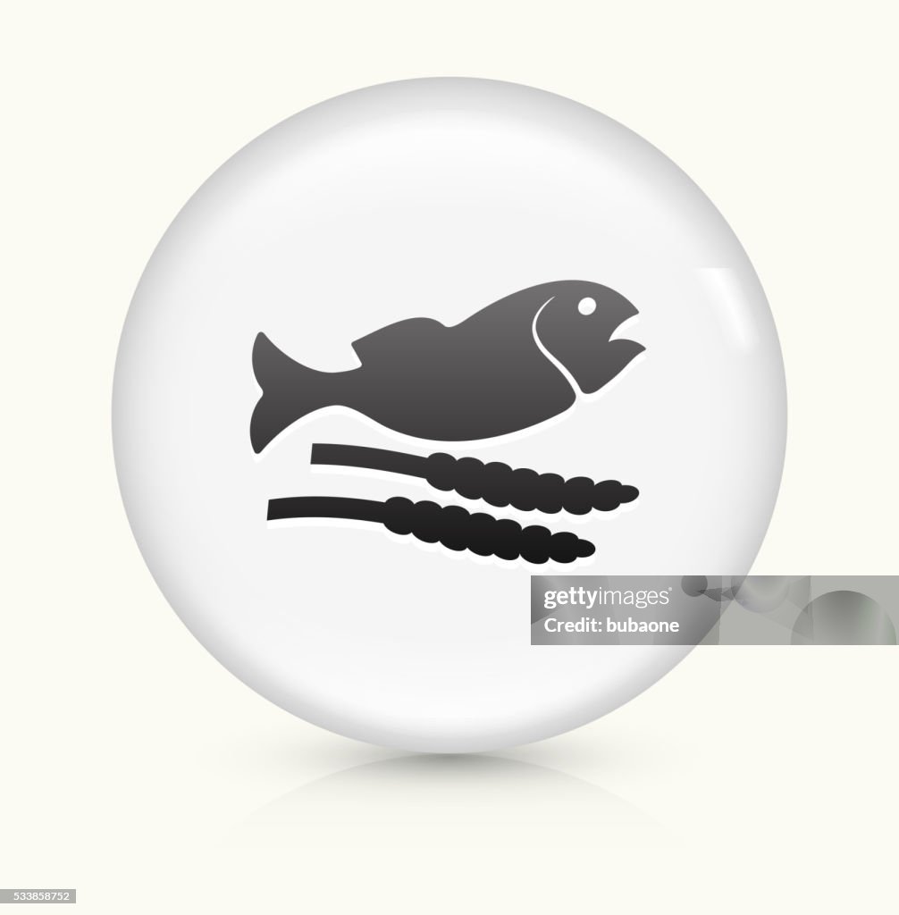 Fish and Grain icon on white round vector button