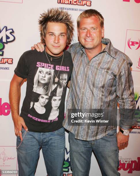 Musician Ryan Cabrera and manager Joe Simpson arrive at Teen People's 2nd Annual "Young Hollywood" party at Cabana Club on August 13, 2005 in Los...