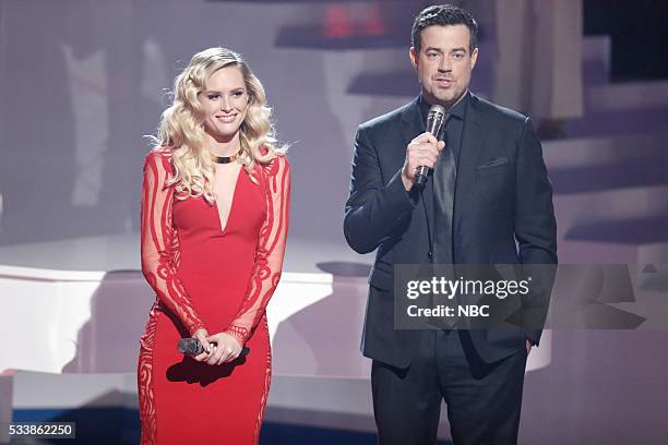 Live Finale" Episode 1018A -- Pictured: Hannah Huston, Carson Daly --