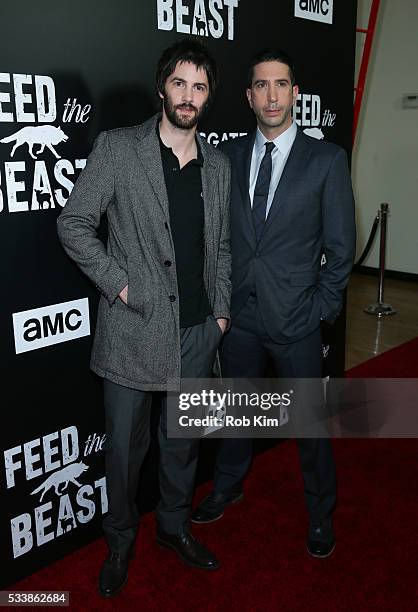 Jim Sturgess and David Schwimmer attend the New York Screening of "Feed The Beast" at Angelika Film Center on May 23, 2016 in New York City.
