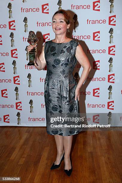 Winner of "Moliere de la Comedienne dans un spectacle de Theatre prive" for "Fleur de Cactus", actress Catherine Frot attends "La 28eme Nuit des...