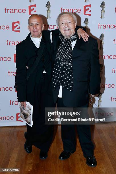 Actor Roger Dumas and his wife attend "La 28eme Nuit des Molieres" on May 23, 2016 in Paris, France.