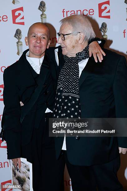 Actor Roger Dumas and his wife attend "La 28eme Nuit des Molieres" on May 23, 2016 in Paris, France.