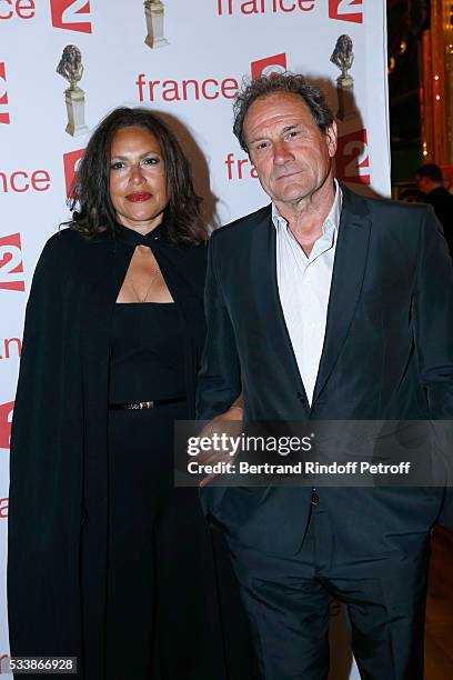 Director of Theatre Hebertot Francis Lombrail with his wife singer Viktor Lazlo attend "La 28eme Nuit des Molieres" on May 23, 2016 in Paris, France.