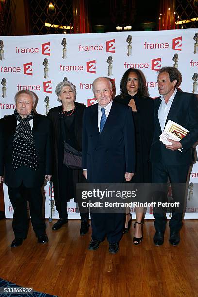 Actor Roger Dumas, Nominated for 'Moliere du Comedien dans un spectacle de Theatre prive' for 'A tord et a raison', Michel Bouquet with his wife...