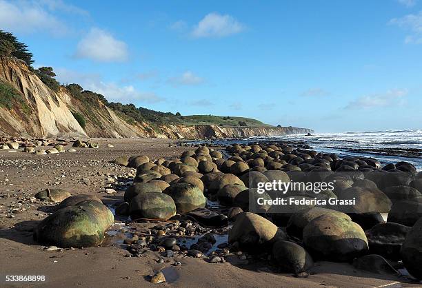 bowling ball beach towards schooner gulch state beach, california - bowling ball stock pictures, royalty-free photos & images