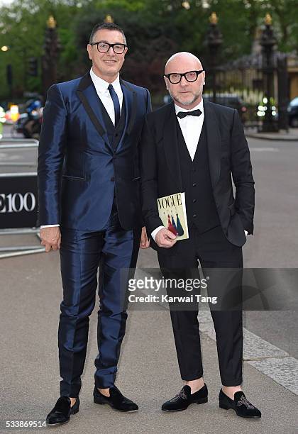 Stefano Gabbana and Domenico Dolce arrive for the Gala to celebrate the Vogue 100 Festival at Kensington Gardens on May 23, 2016 in London, England.
