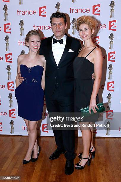 Winner of "Moliere de la Revelation feminine" for "Le poisson Belge", actress Geraldine Martineau with members of the Piece actor Marc Lavoine and...