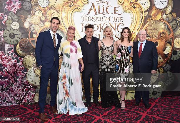 Actor Sacha Baron Cohen, singer-songwriter P!nk, actors Johnny Depp, Mia Wasikowska, Anne Hathaway and Matt Lucas attend Disneys 'Alice Through the...