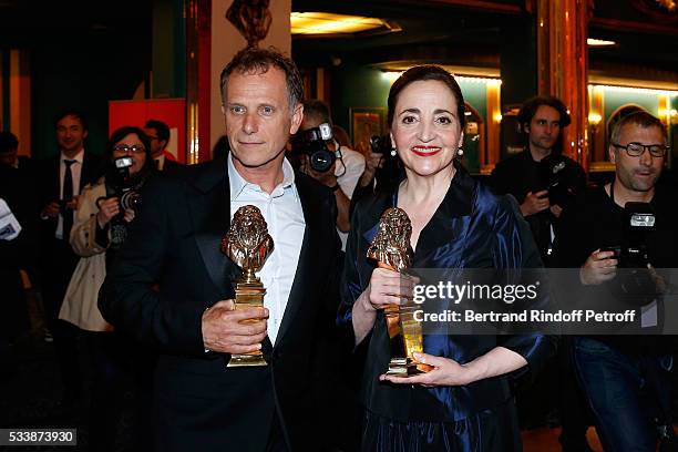 Winner of the "Moliere de la comedienne dans un spectacle de Theatre public" for "Les Liansons Dangereuses", actress Dominique Blanc and Winner of...