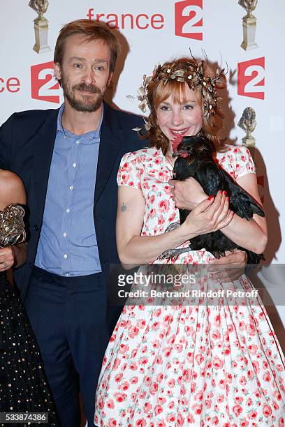 Administrator of the "Comedie Francaise", Eric Ruf, actress Julie Depardieu and her Chicken attend "La 28eme Nuit des Molieres" on May 23, 2016 in...