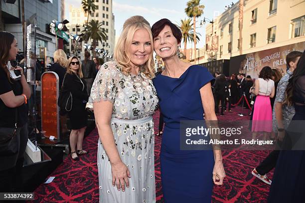 Producer Suzanne Todd and screenwriter Linda Woolverton attend Disneys 'Alice Through the Looking Glass' premiere with the cast of the film, which...
