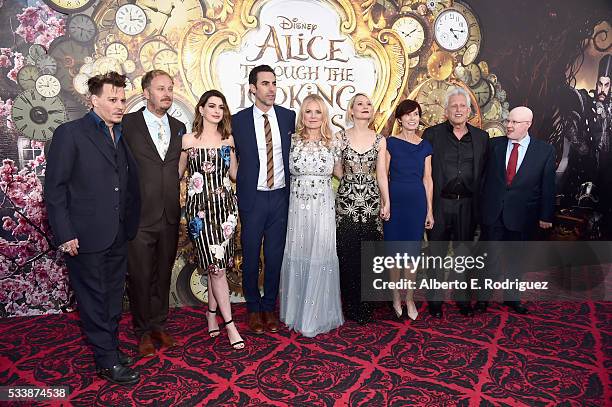 Actor Johnny Depp, director James Bobin, actors Anne Hathaway, Sacha Baron Cohen, producer Suzanne Todd, Mia Wasikowska, screenwriter Linda...