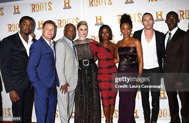 Derek Luke, Lane Garrison, LeVar Burton, Anna Paquin, Erica Tazel, Anika Noni Rose, Jonathan Rhys Meyers and Malachi Kirby attend "Roots" Night One...