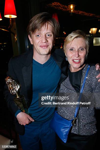 Winner of "Moliere de lhumour" for his Show, Alex Lutz and his mother Francine Hummel attend the dinner following "La 28eme Nuit des Molieres". Held...