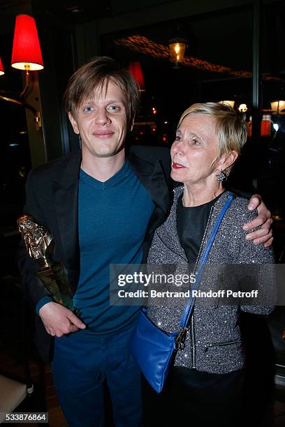 Winner of "Moliere de lhumour" for his Show, Alex Lutz and his mother Francine Hummel attend the dinner following "La 28eme Nuit des Molieres". Held...