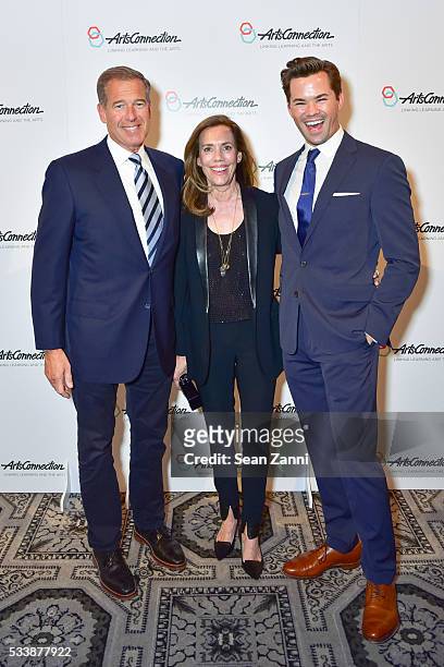 Brian Williams, Jane Stoddard Williams and Andrew Rannells attend ArtsConnection 2016 Benefit Celebration at 583 Park Avenue on May 23, 2016 in New...