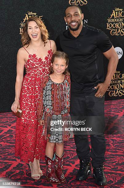 Dancer Allison Holker, daughter Weslie Fowler and dancer Stephen 'tWitch' Boss attend the premiere of Disney's "Alice Through The Looking Glass" at...