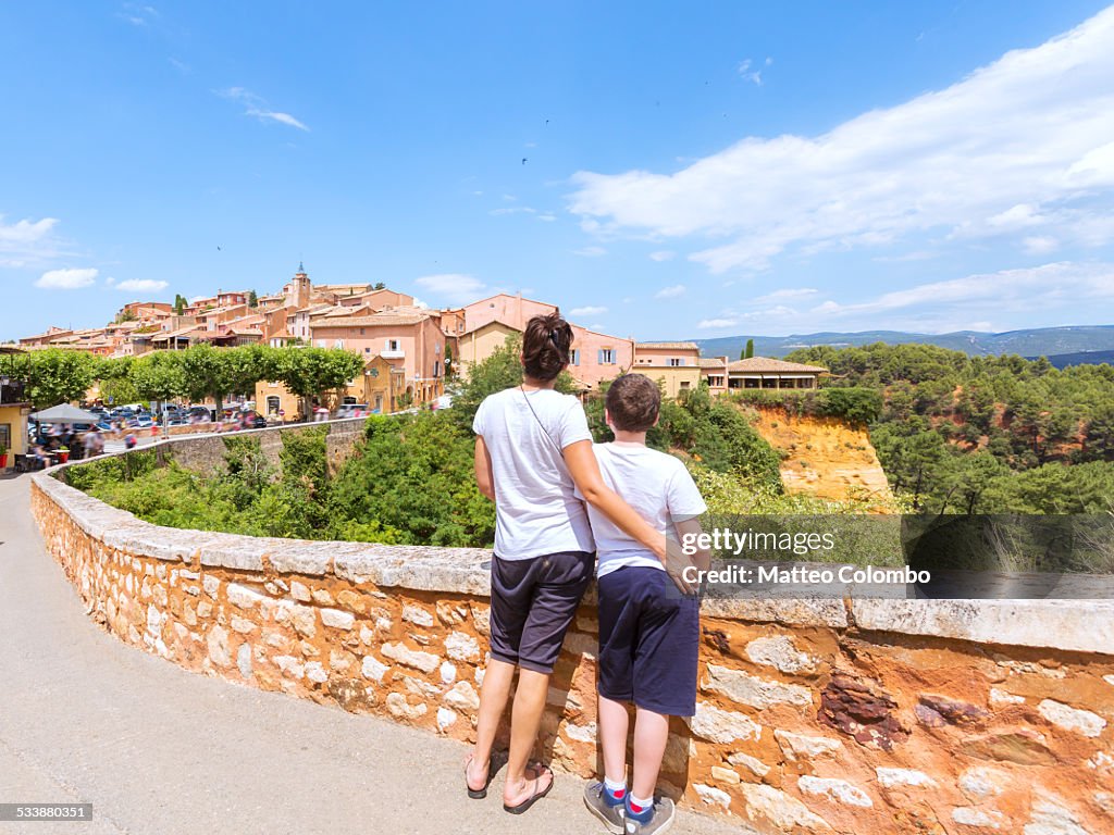 Woman and child looking at the town of Roussillon