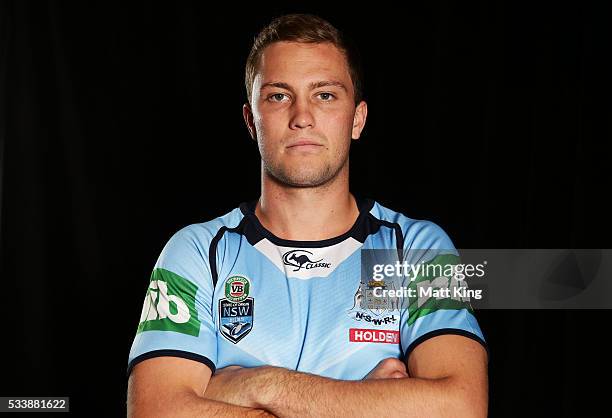 Matt Moylan of the Blues poses during a New South Wales Blues NRL State of Origin portrait session at The Novatel on May 24, 2016 in Coffs Harbour,...