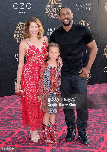 Dancer Allison Holker, daughter Weslie Renae Fowler and tv personality Stephen 'tWitch' Boss attend the premiere of Disney's' 'Alice Through The...