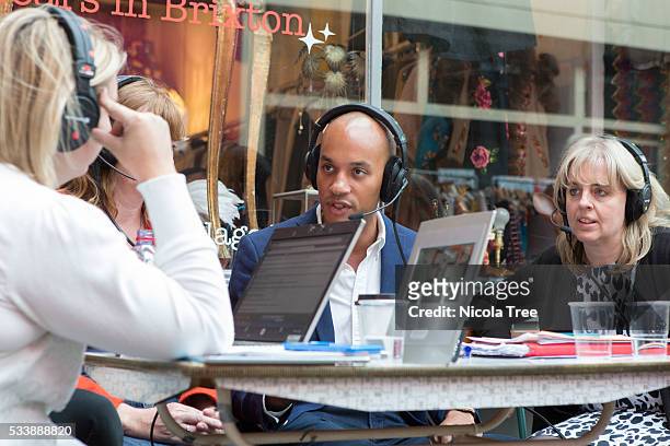 London England - May 20th 2016, Labour MP Chuka Umunna taking part in radio debate in Brixton market for radio five live.
