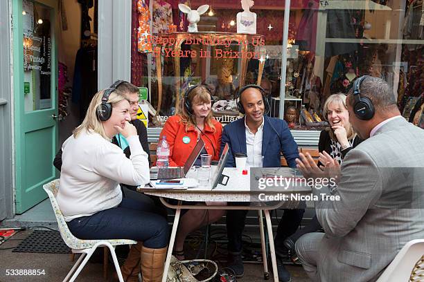 London England - May 20th 2016, Labour MP Chuka Umunna taking part in radio debate in Brixton market for radio five live.