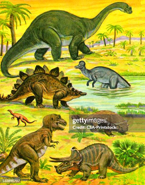 stockillustraties, clipart, cartoons en iconen met variety of dinosaurs - dinosaurus