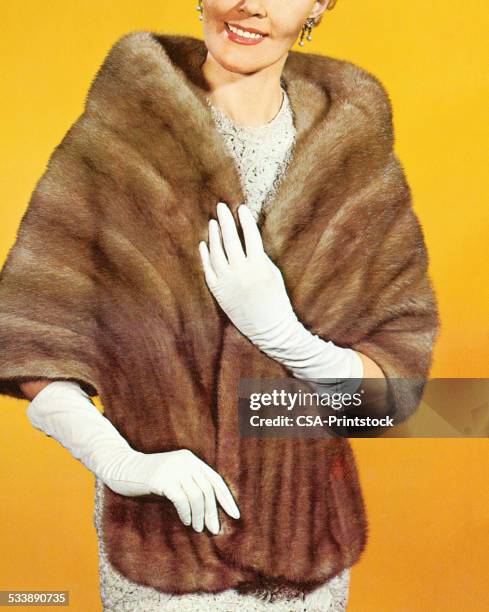 stockillustraties, clipart, cartoons en iconen met woman wearing a fur stole - shawl