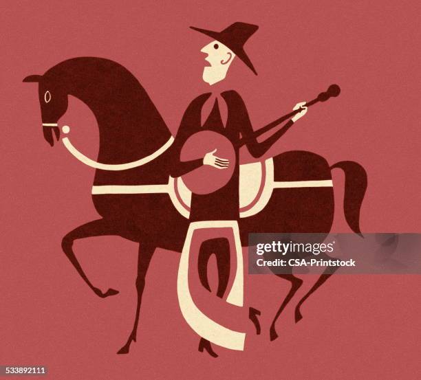 man playing a banjo in front of a horse - banjo stock illustrations