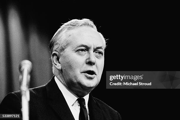 British Prime Minister Harold Wilson speaking at Greenford, London, 4th March 1967.