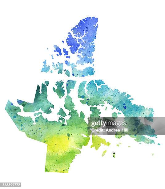 map of nunavut with watercolor texture - raster illustration - territory stock illustrations