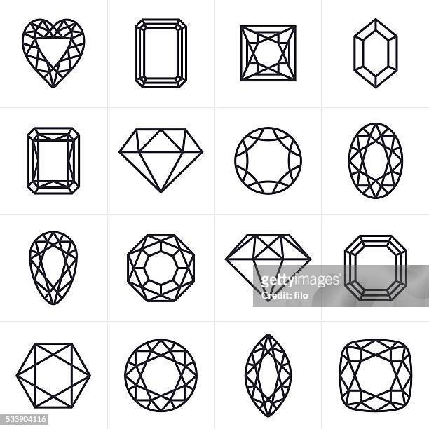 jewel and gem cut icons and symbols - diamond gemstone stock illustrations