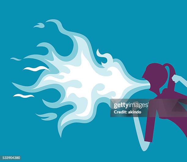 geschäftsfrau spucken feuer - breathing exercise stock-grafiken, -clipart, -cartoons und -symbole