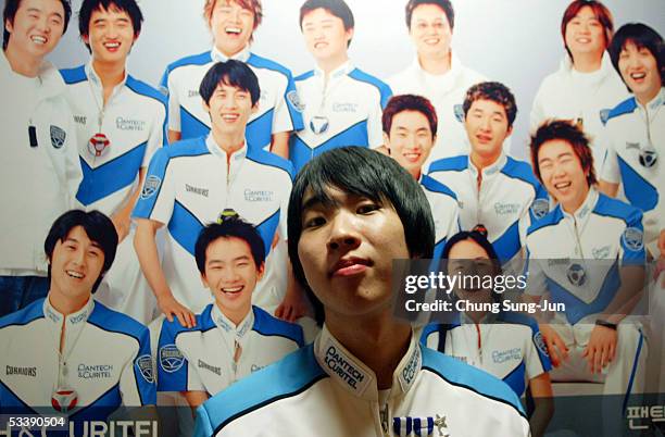 South Korean top professional gamer Lee Yun-Yeol of Pantech and Curitel team pose at his dormitory on August 11, 2005 in Seoul, South Korea....