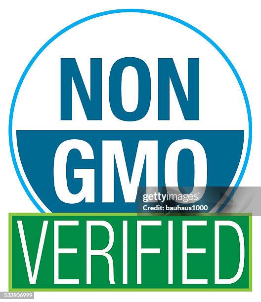 non gmo verified label - genetically modified animals stock illustrations