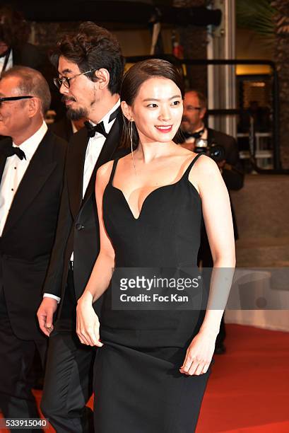 Director Na Hong-jin and actress Chun Woo-Hee attend'The Strangers ' Premiere during the 69th annual Cannes Film Festival at the Palais des Festivals...