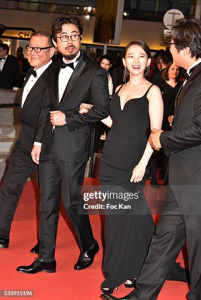 Actor Kwak Do-won, actress Chun Woo-Hee, director Na Hong-jin and actor Jun Kunimura attend'The Strangers ' Premiere during the 69th annual Cannes...