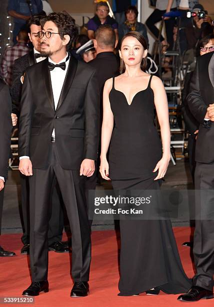 Actor Kwak Do-won, actress Chun Woo-Hee, director Na Hong-jin and actor Jun Kunimura attend'The Strangers ' Premiere during the 69th annual Cannes...