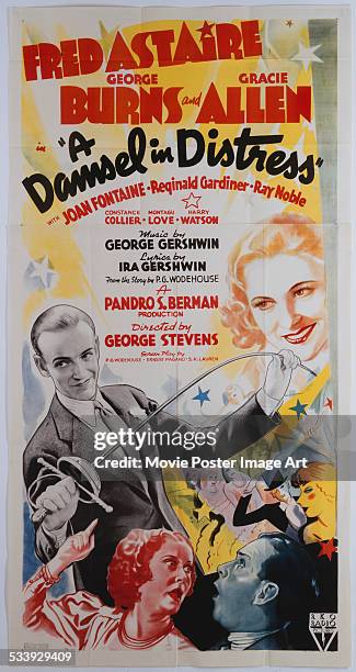 Poster for George Stevens' 1937 comedy 'A Damsel in Distress' starring Fred Astaire, George Burns, and Gracie Allen.